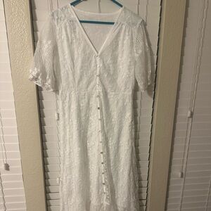 White Lace Button-Front Women’s Dress
